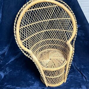 VTG Large Boho Wicker Peacock Doll Chair